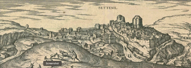 Setieil a la 1564 by Joris Hoefnagel. Photo from art exhibit in the Torreón del Homenaje tower